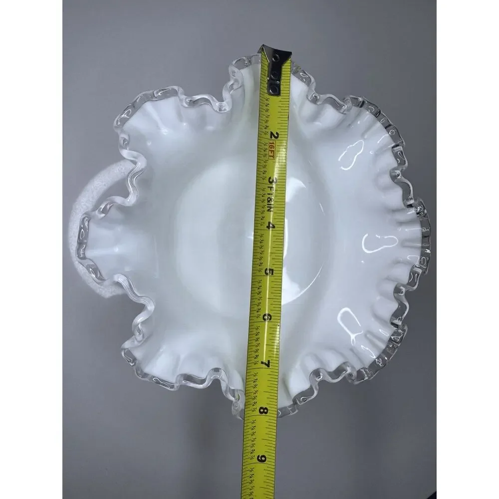Fenton Silver Crest Milk Glass Bowl 8” Ruffled Edge Centerpiece Vintage Dish USA